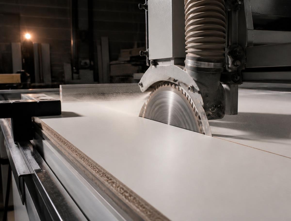 Panel saw cutting a melamine board
